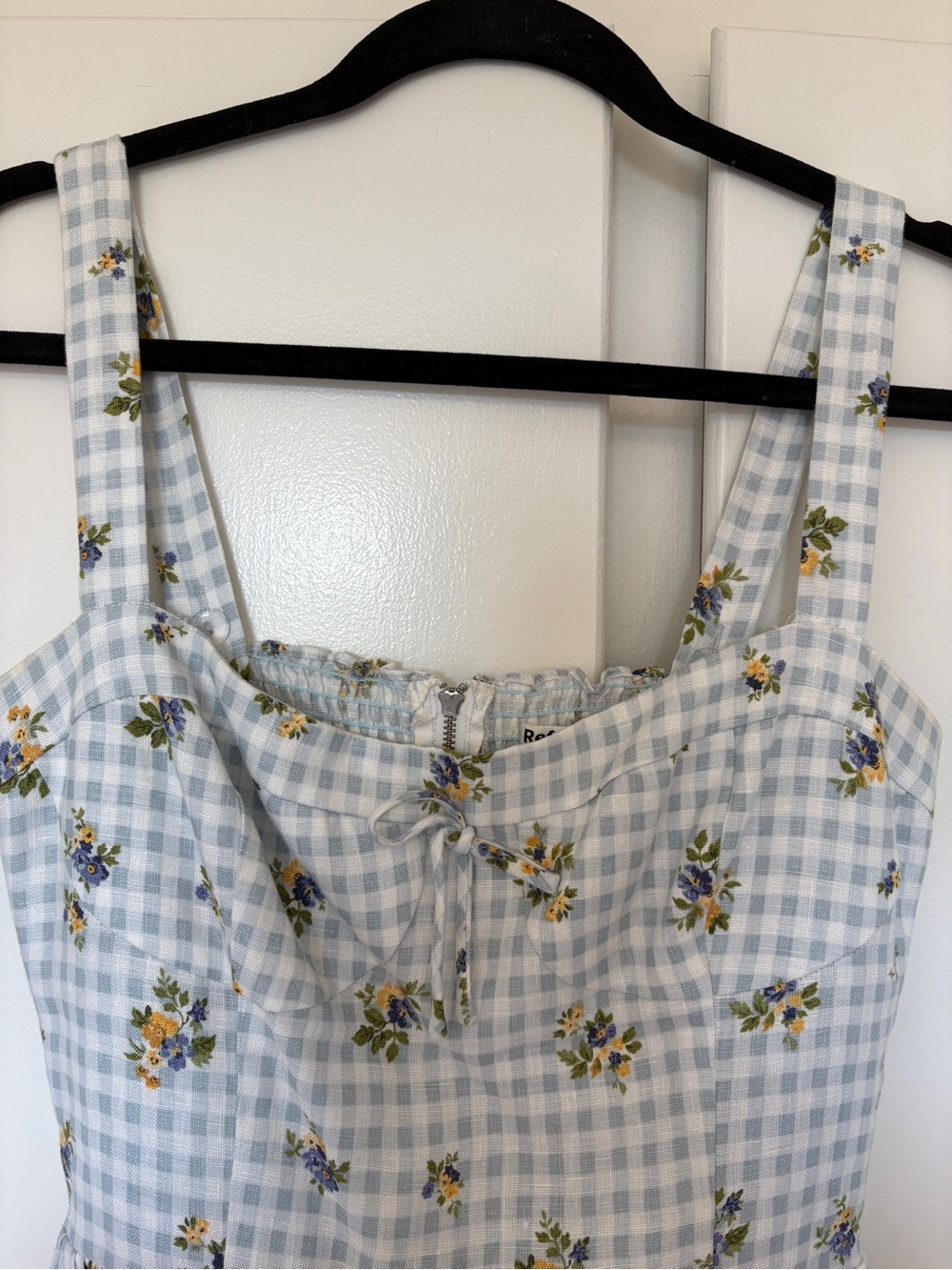 Reformation Blue Gingham Floral Midi Dress - Picture 7 of 9
